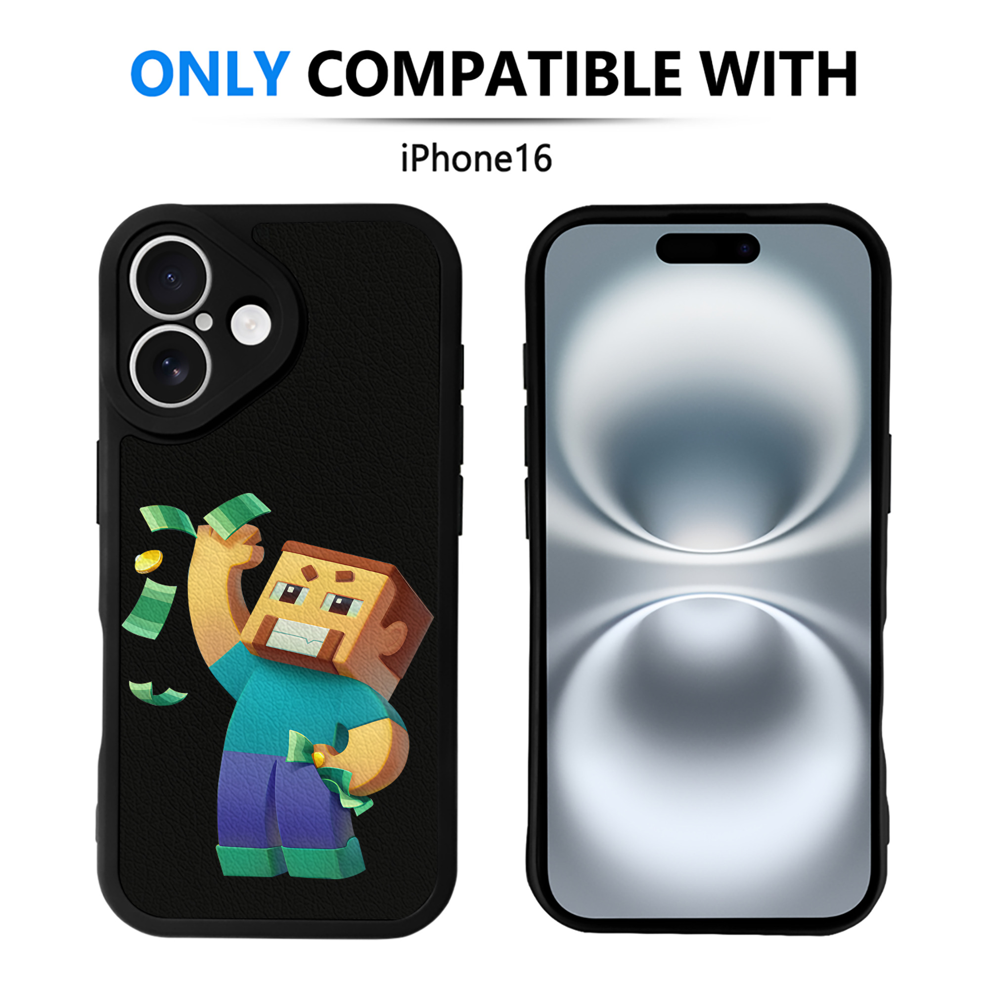 （画像用） マインクラフト ブロックの世界 Minecraft MC Block world 【iPhone 16シリーズ対応】シリコンスマホケース（レザー調） 材質：シリコン